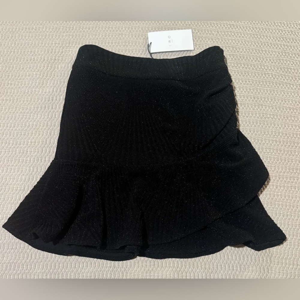 IRO Black knit mini skirt with ruffles